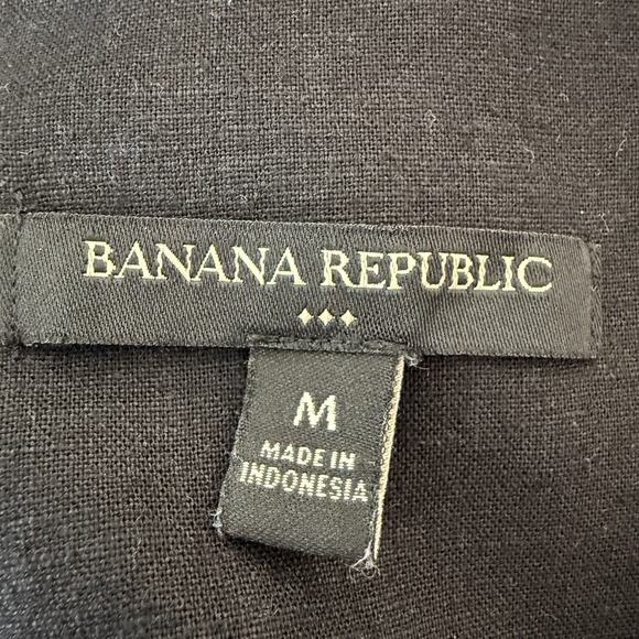 Banana Republic Linen Belted Shirt Dress Black Button Front Midi Long Sleeve | M - Picture 4 of 10